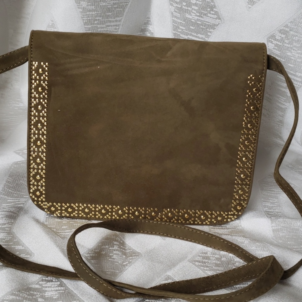 Delman Olive Crossbody Bag with Gold Accents